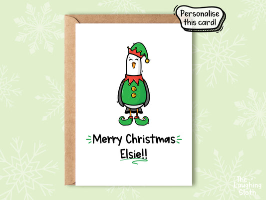 Merry Christmas Elf Seagull Christmas Card
