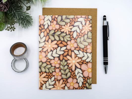 CLEARANCE - Brown and Green Floral Blank Greeting Card