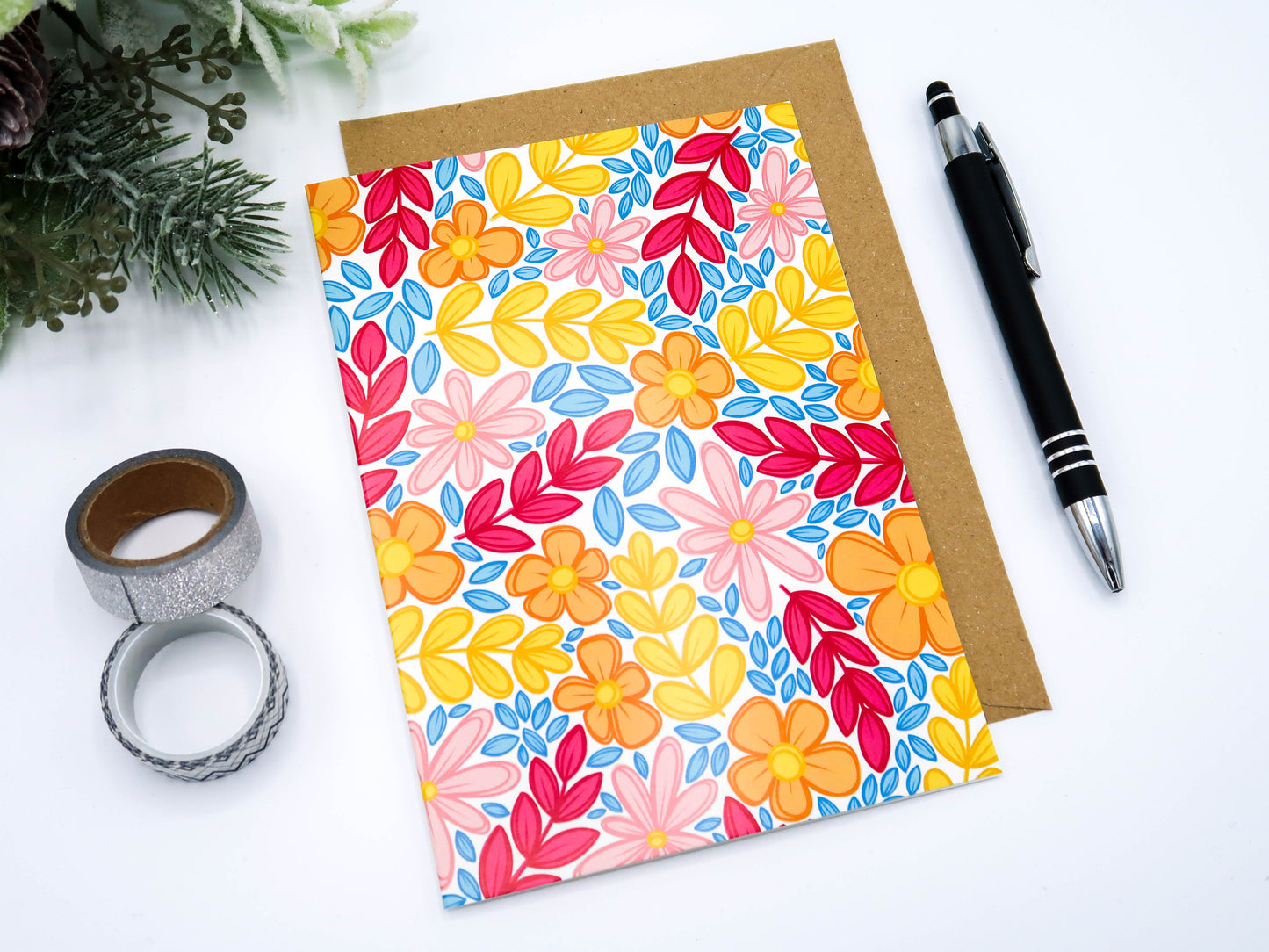 CLEARANCE - Bright Floral Blank Greeting Card