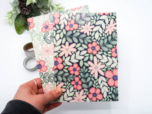 CLEARANCE - Pink and Green Floral Blank Greeting Card