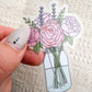 CLEARANCE - Watercolour Jar Of Flowers Waterproof Clear Vinyl Sticker