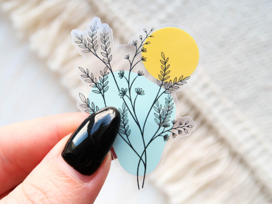 CLEARANCE - Dainty Plant And Sun Waterproof Clear Vinyl Sticker