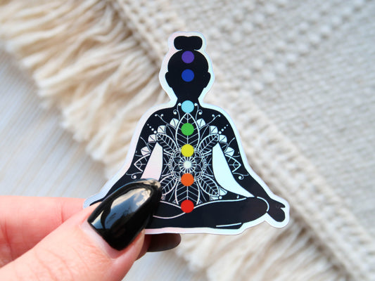 CLEARANCE - Chakra Yoga Woman Waterproof Holographic Vinyl Sticker