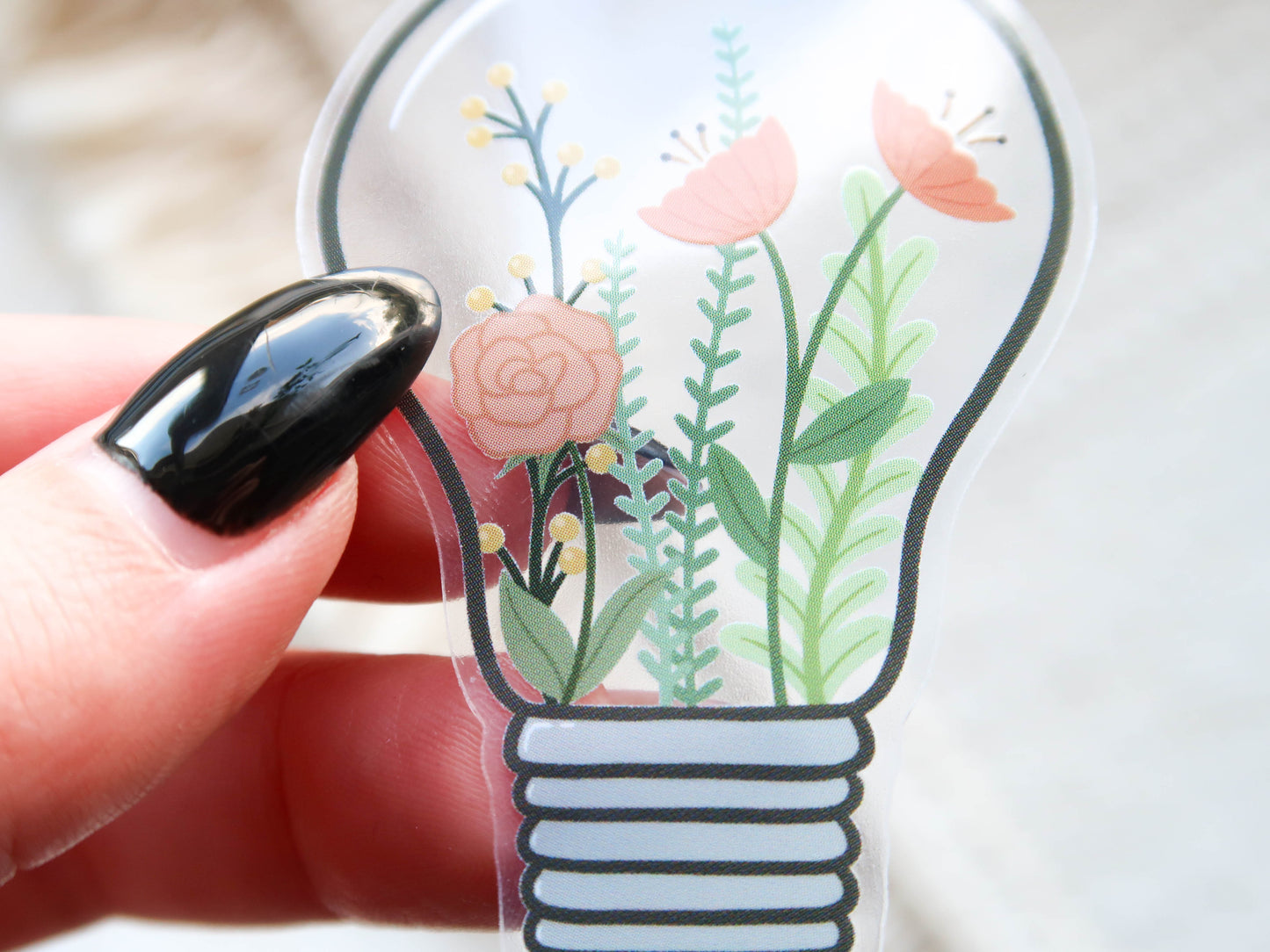 CLEARANCE - Flower Filled Light Bulb Waterproof Clear Vinyl Sticker