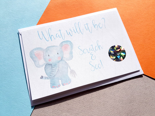 CLEARANCE - Gender Reveal Scratch Card - Elephant